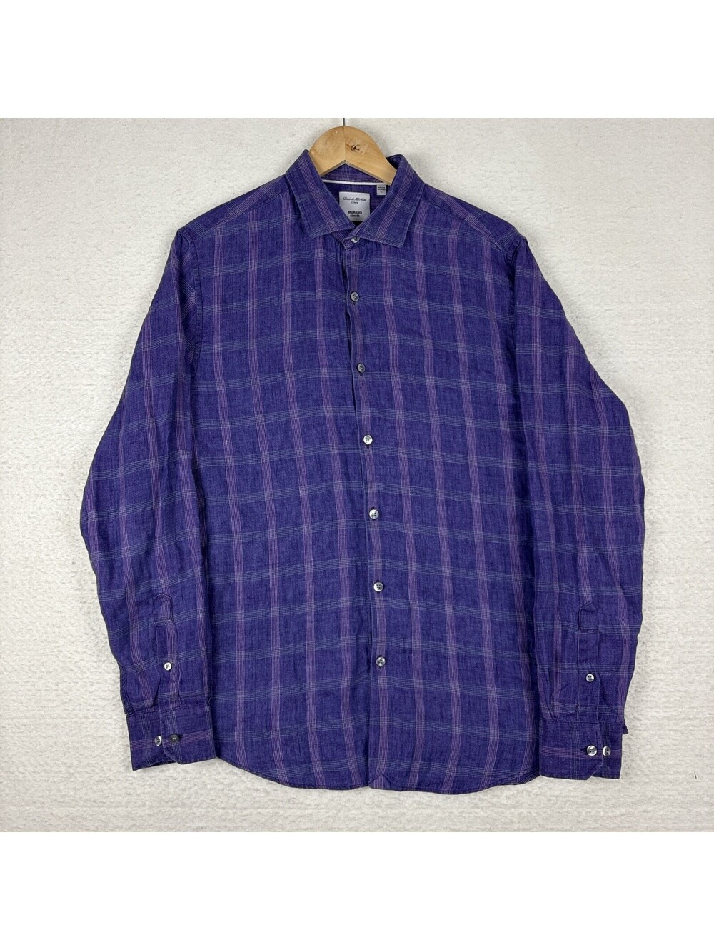Baird McNutt Linen Murano Slim Fit Shirt Men Size L Long Sleeve Button Up Purple